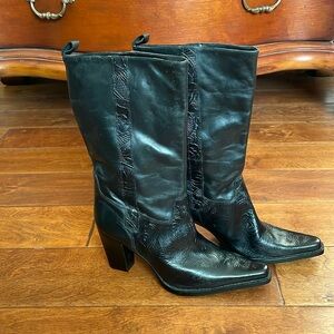 Antonio Melani Black Leather Boots Size 7 1/2 Preowned
